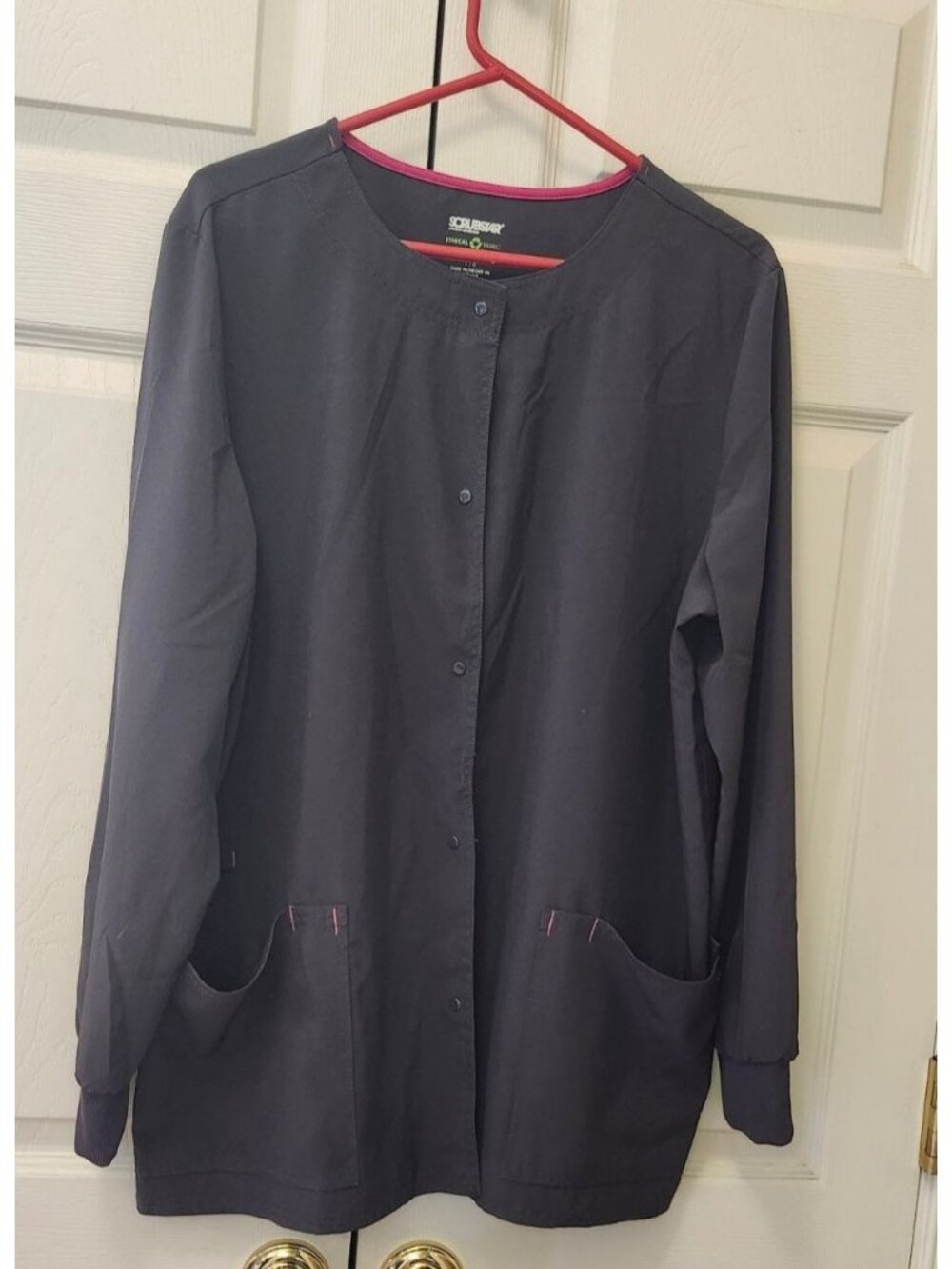 Women Scrubstar Gray Snap-Front Long Sleeve Scrub Jacket Top Size L WM12J403A